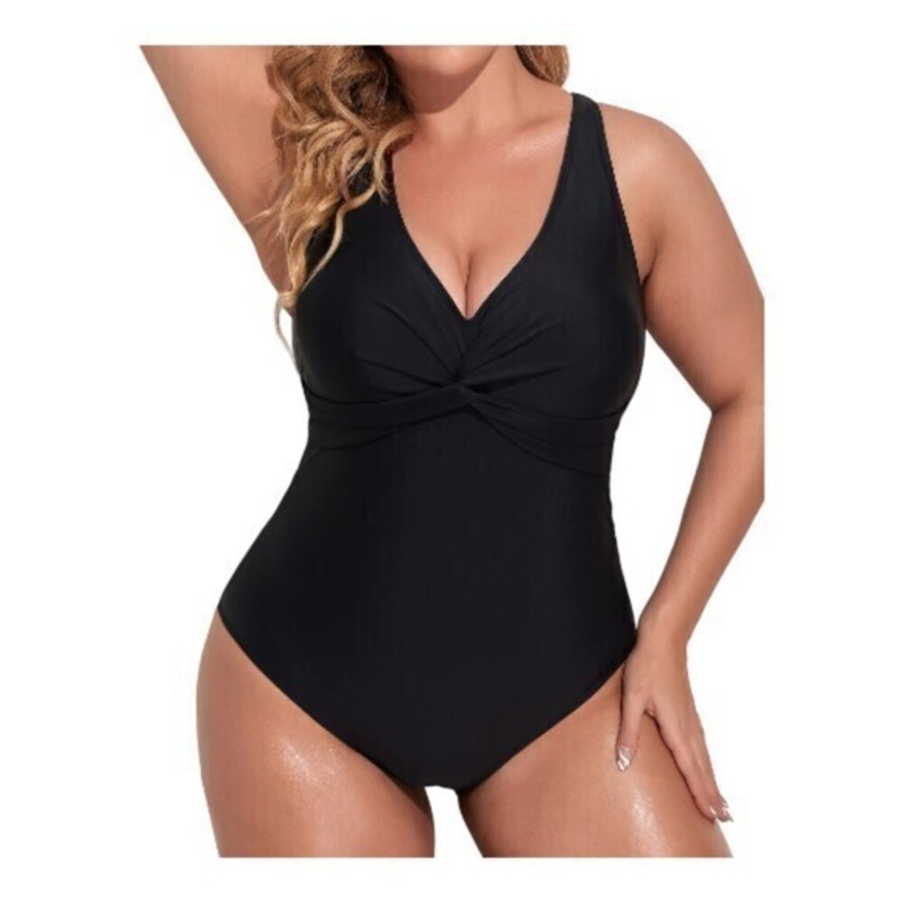 Plus Size Twist Top V-Neck Black Swimsuit Size 12W NWOT #2761